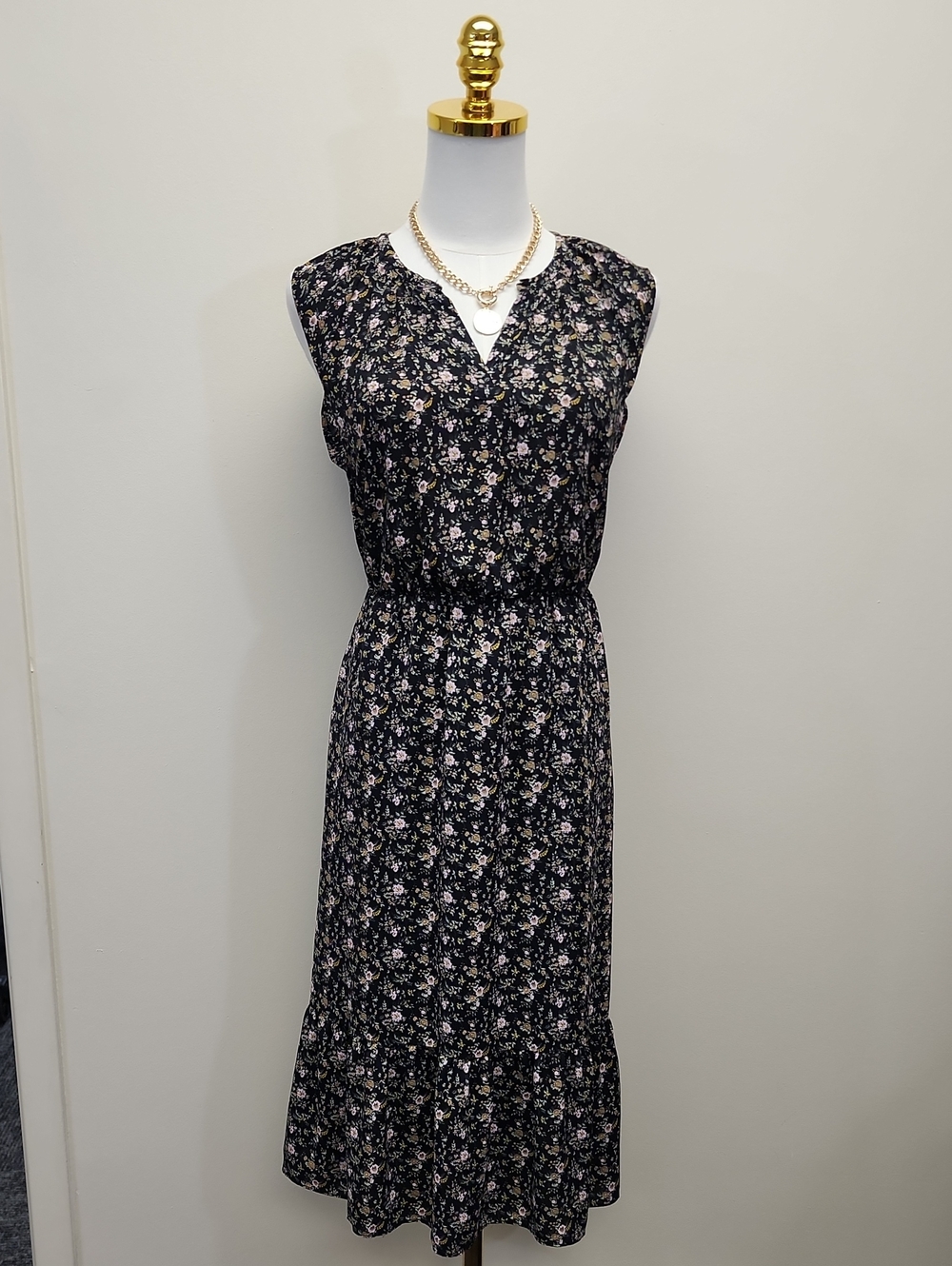 J.Crew Black Floral Sleeveless V-Neck Midi Dress XXS